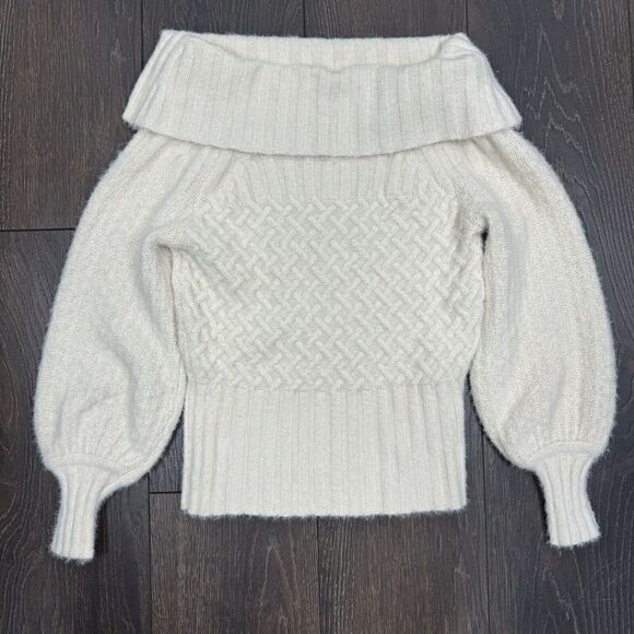 Anthropologie Ivory Off the Shoulder Margo Puff Sleeve Sweater SMALL - Picture 5 of 5